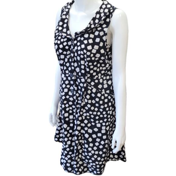 MLLE GABRIELLE Polka Dot Fit & Flare Dress Sz PXL Black White Swing Retro Twee - Picture 3 of 9